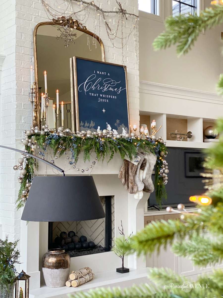 40+ Elegant Christmas Mantel Decor Ideas 38 40+ Elegant Christmas Mantel Decor Ideas holiday living room blue and metallics 36 Christmas Mantel Decor