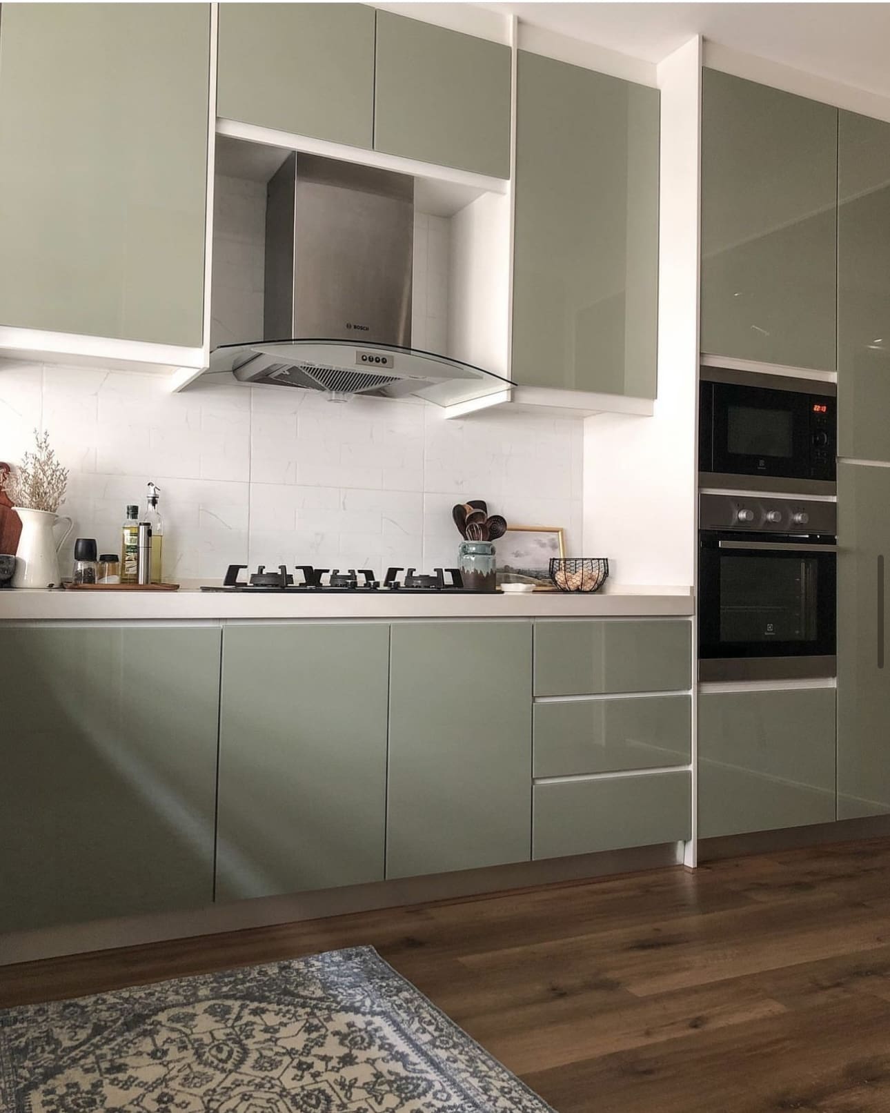 34 Beautiful Sage Green Kitchen Design Ideas to Inspire You 8 34 Beautiful Sage Green Kitchen Design Ideas to Inspire You High Gloss Sage Green Kitchen Cabinet