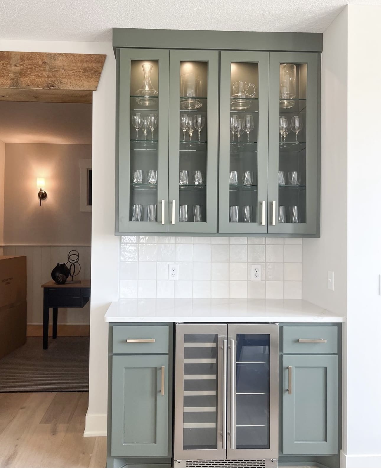 34 Beautiful Sage Green Kitchen Design Ideas to Inspire You 17 34 Beautiful Sage Green Kitchen Design Ideas to Inspire You Glass Fronted Sage Green Kitchen Cabinet