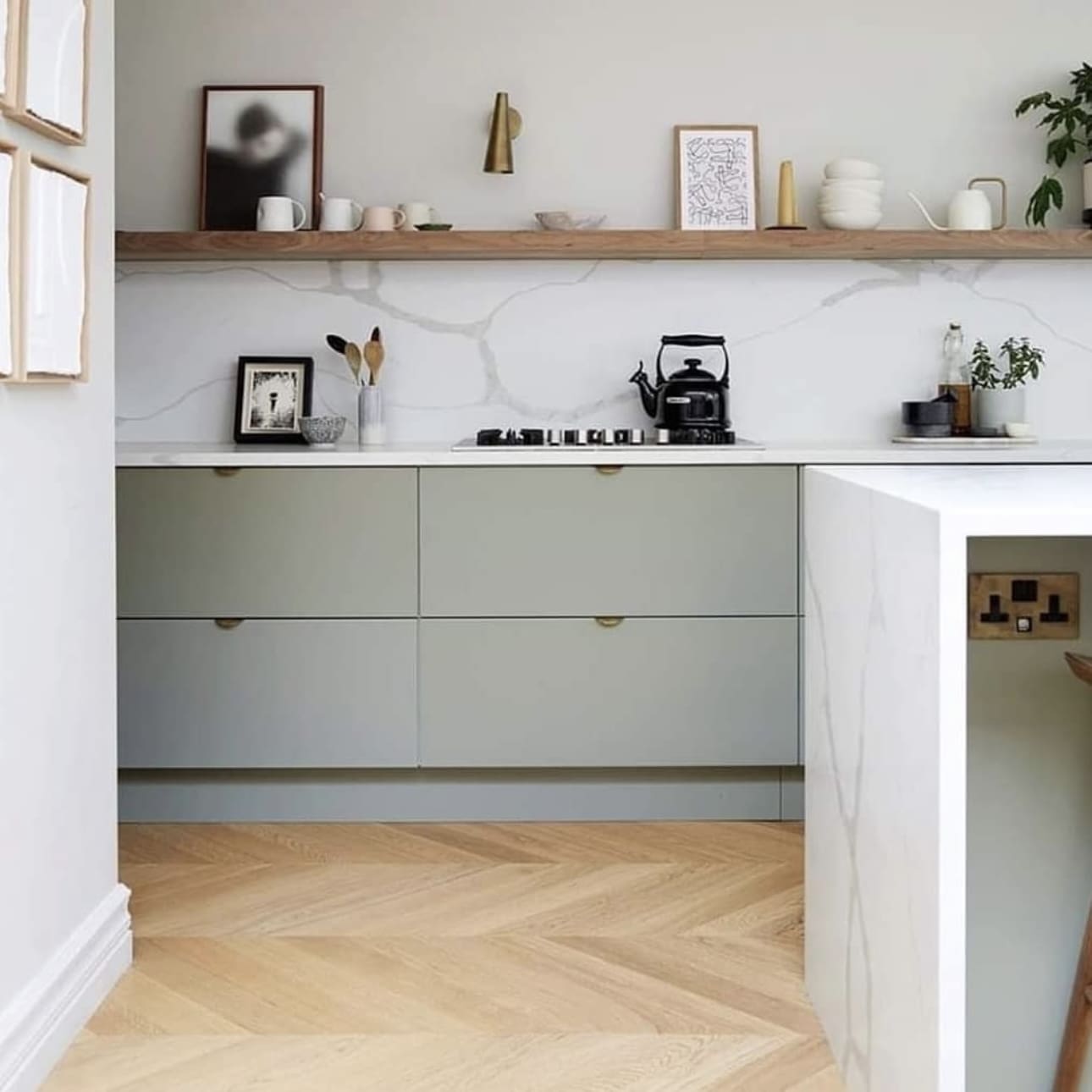 Carrara Marble and Sage Green Kitchen