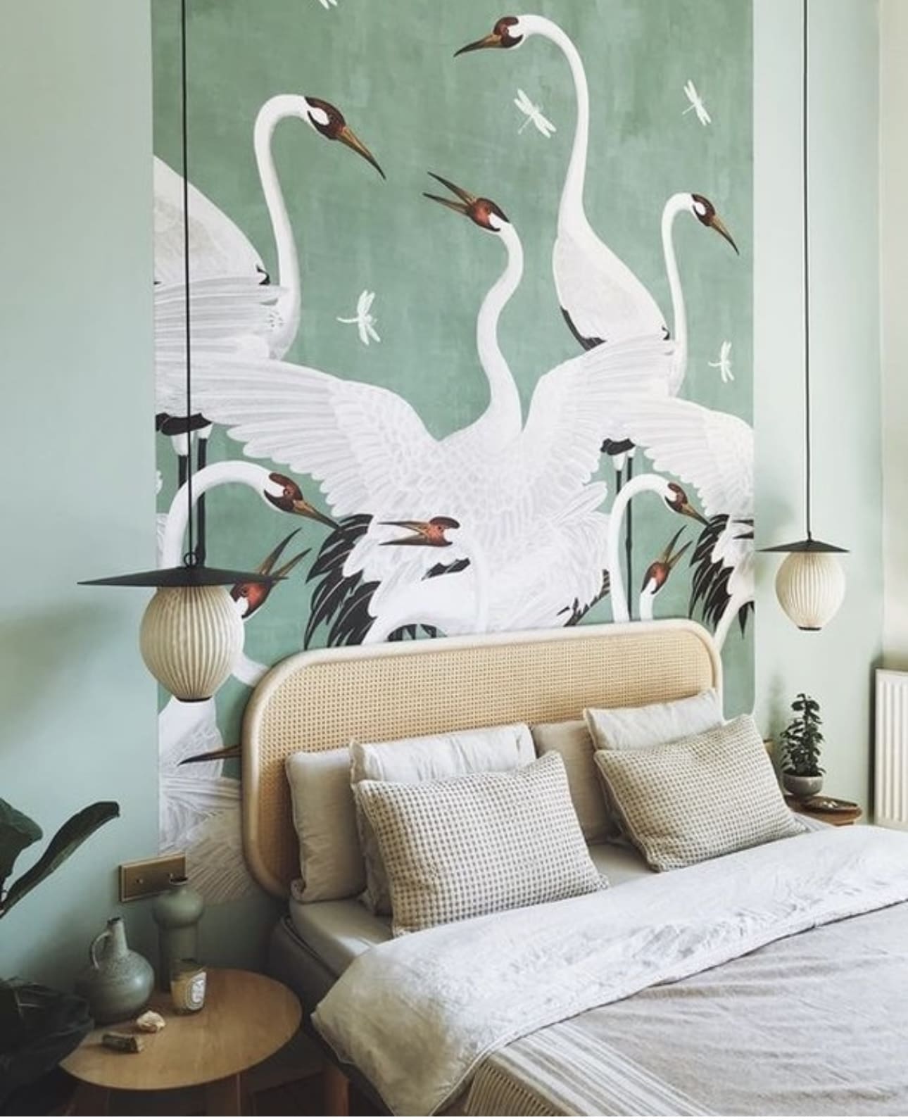 45 Elegant Sage Green Bedroom Ideas for a Soothing Ambiance 101 45 Elegant Sage Green Bedroom Ideas for a Soothing Ambiance Sage Green Mural Feature Wall