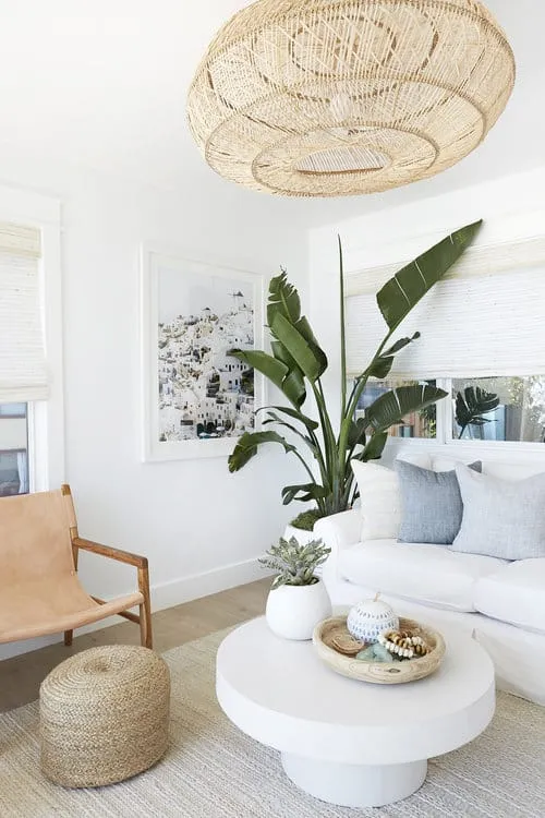 34 Dreamy Coastal Living Room Ideas That Feel Like a Vacation 86 34 Dreamy Coastal Living Room Ideas That Feel Like a Vacation Upscale Coastal Beach Bungalow Design Corner Plant Coastal Living Room
